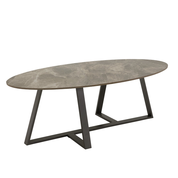 Glossy Sintered Stone with Grey Metal Base Table - Grey Top