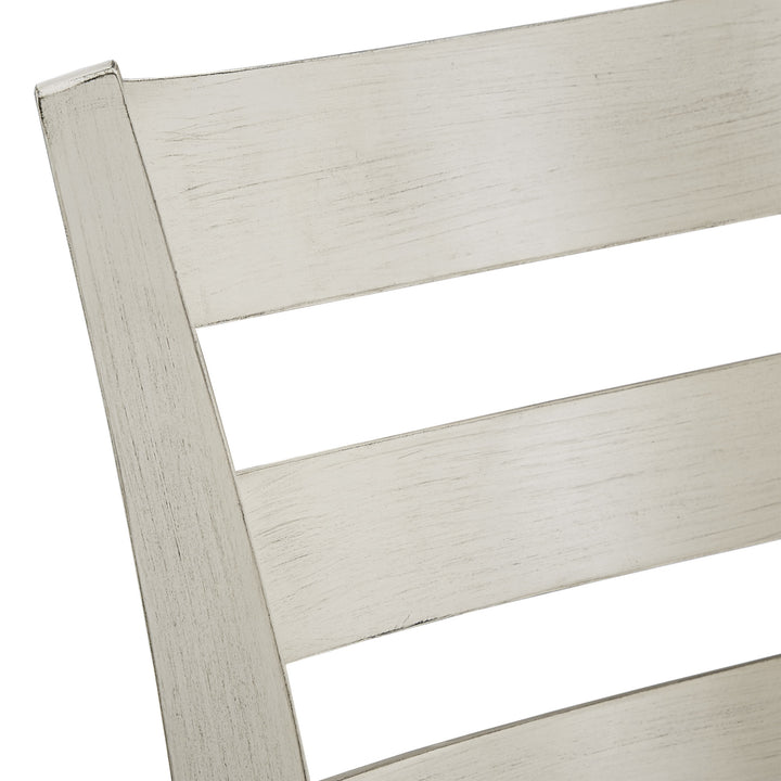 Ladder Back 24"H Swivel Counter Height Stool - Antique White Finish, Grey Linen