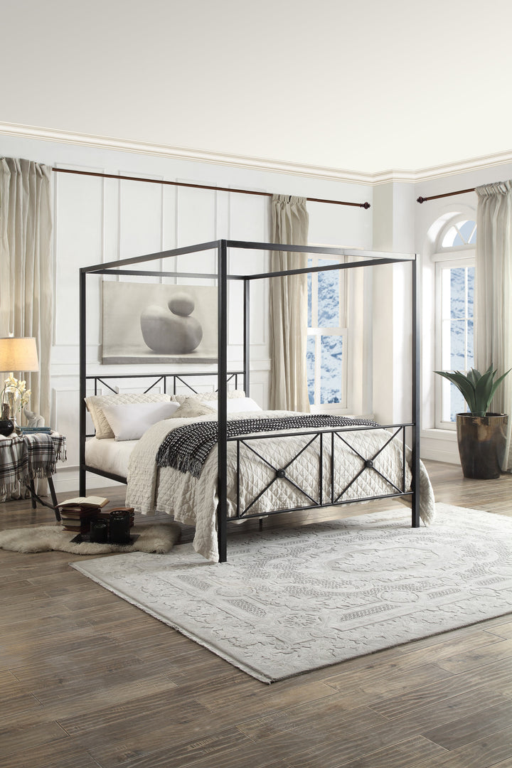 Queen Size Canopy Metal Bed, Sq Post, 3A