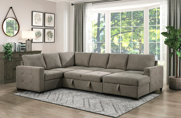 3-Piece Sectional with Pull-out Bed and Left Chaise with Hidden Storage