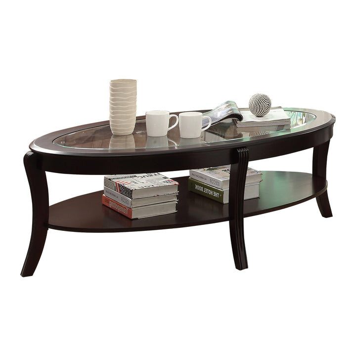 Pierre Rich Espresso Finish Cocktail Table with Glass Insert