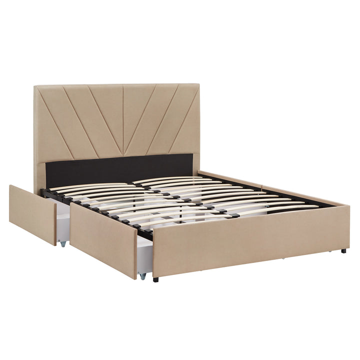 V-Channel Headboard Storage Platform Bed - Queen Size