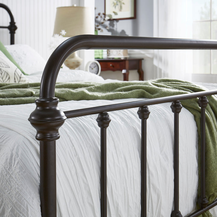 Antique Graceful Victorian Iron Metal Bed - Dark Bronze, Queen