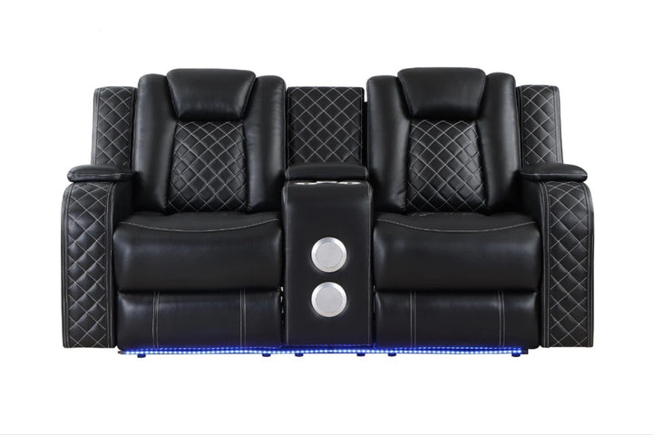 Black Faux Leather Power Headrest Recliner Storage with LED Underlight - Loveseat