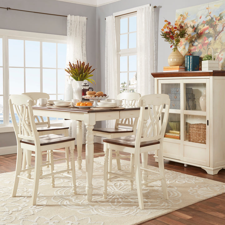 Counter Height Two-Tone Extending Dining Set - Antique White, 5-Piece Set