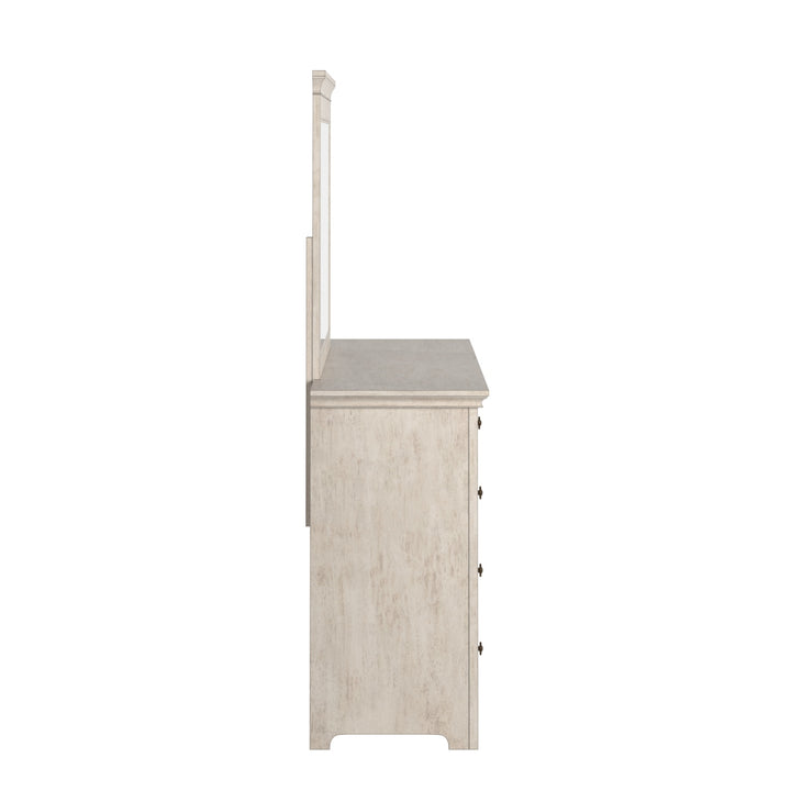 9-Drawer Wood Modular Storage Dresser - Antique White Finish, Dresser and Mirror Set