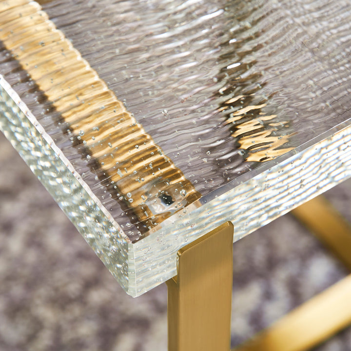 Stainless Steel Cast Glass Top Table - Brass Finish, Square End Table