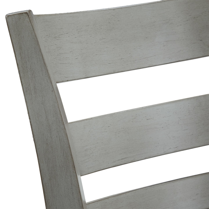 Ladder Back 29"H Swivel Bar Stool - Antique Gray Finish, Gray Linen
