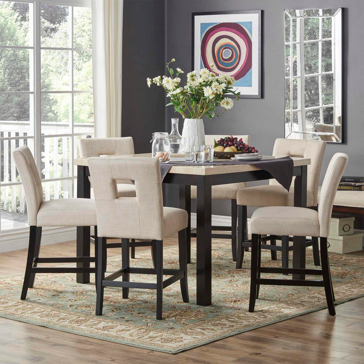 Keyhole Counter Height High Back Stools (Set of 2) - Beige Linen
