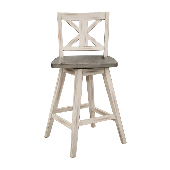 Set Of 2, Swivel Cntr Hght Chr, Ant.Grey Sand Thru+Antq White