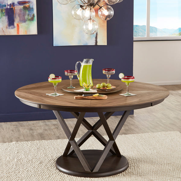 Two-Tone Espresso and Walnut Dining Table with Lazy Susan