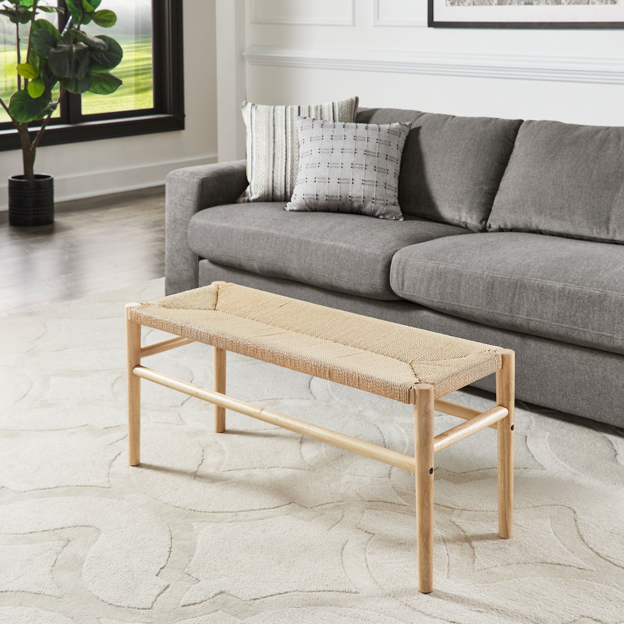 Solid Wood Bench with Weave Rope – Top-Line Furniture