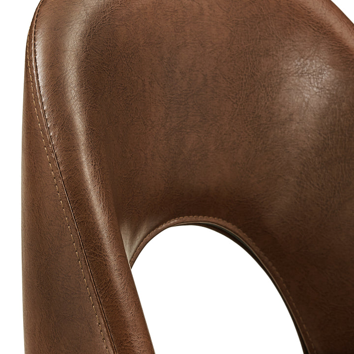 Metal Swivel Stools (Set of 2) - Brown PU Leather, 24" Counter Height
