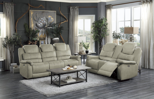 Power Double Reclining Sofa with Power Headrests, Drop-Down Cup Holders, Receptacles and USB Ports