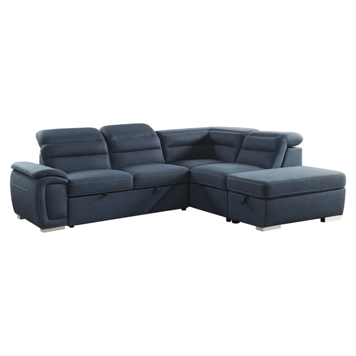3-Piece Sectional with Adjustable Headrests, Pull-out Bed and Right Chaise with Storage Ottoman