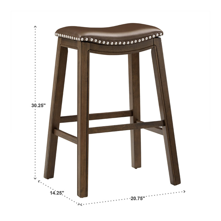Brown Finish Brown Pu 29" Bar Height Stool - Brown Faux Leather, Bar Height - Brown Faux Leather, Bar Height