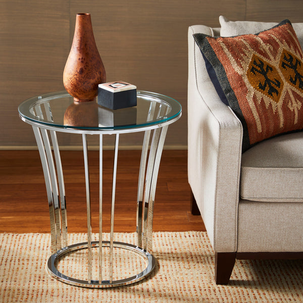  Chrome Finish Table with Glass Top - End Table