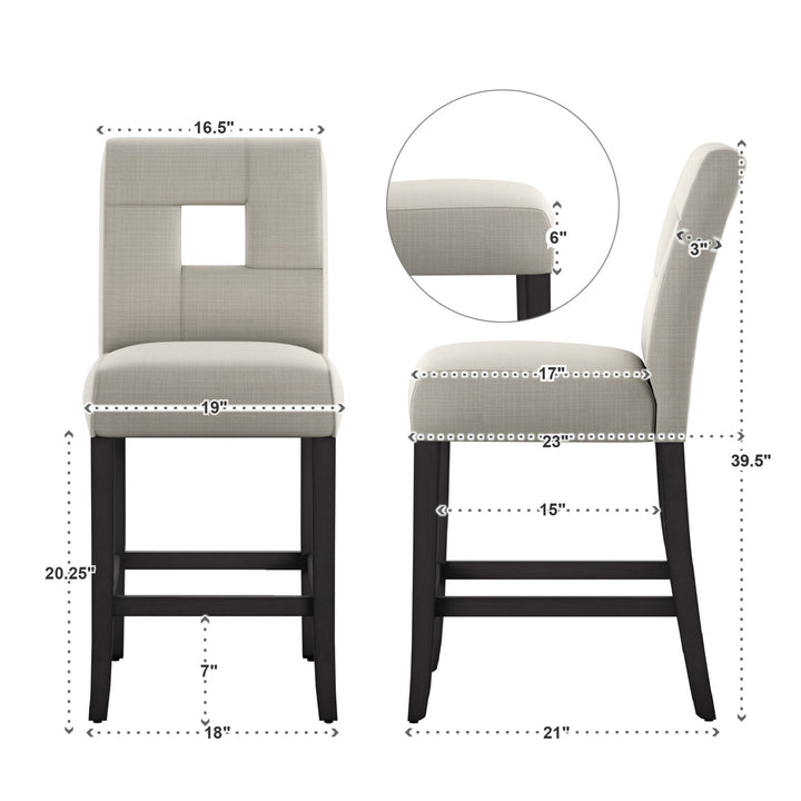 Keyhole Counter Height High Back Stools (Set of 2) - Beige Linen
