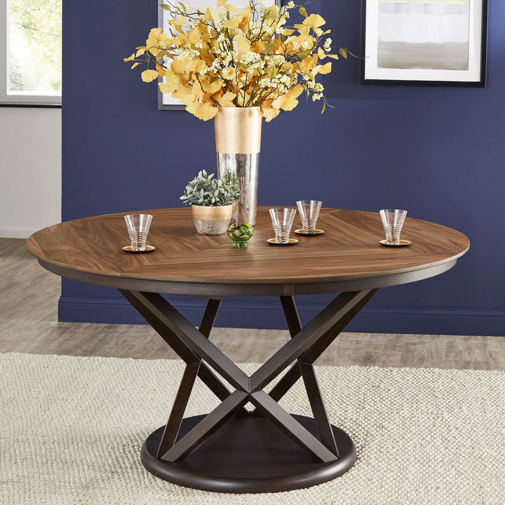 Two-Tone Espresso and Walnut Dining Table with Lazy Susan
