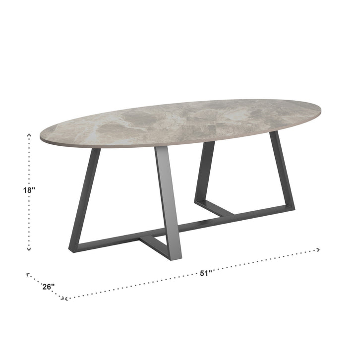 Glossy Sintered Stone with Grey Metal Base Table - Grey Top