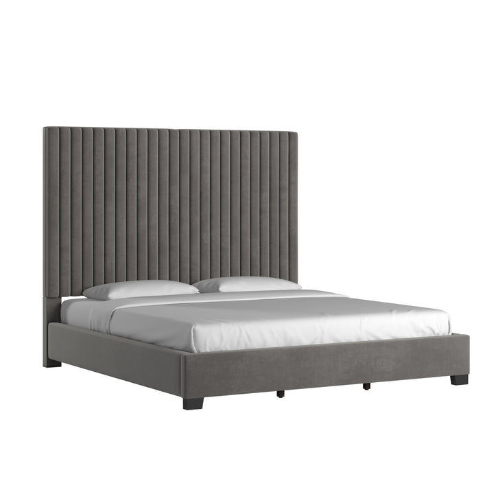 Tufted Solid Wood and Upholstered Platform Bed - Grey Velvet, King