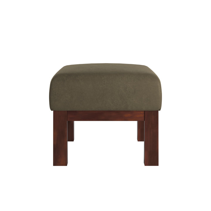 Mission-Style Wood Ottoman - Olive Microfiber, Oak Finish