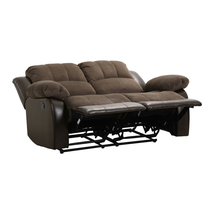 Cranley Chocolate Textured Plush Microfiber & Dark Brown Bi-Cast Vinyl Double Reclining Loveseat
