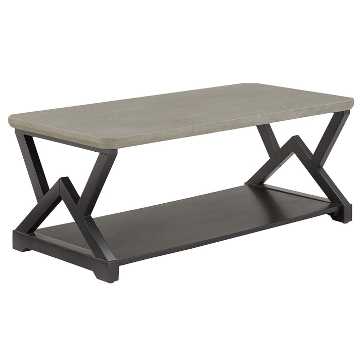 Black Finish Light Gray Fiber Cement Top Table - Coffee Table