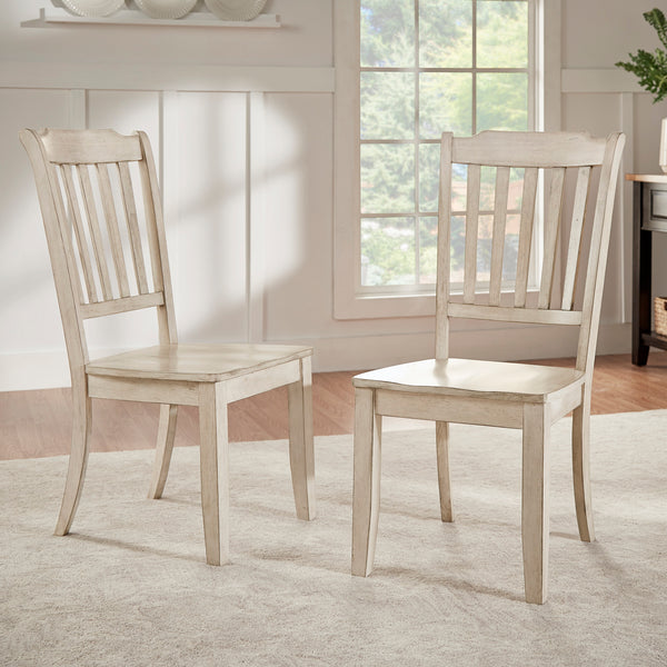 Slat Back Wood Dining Chairs (Set of 2) - Antique White Finish