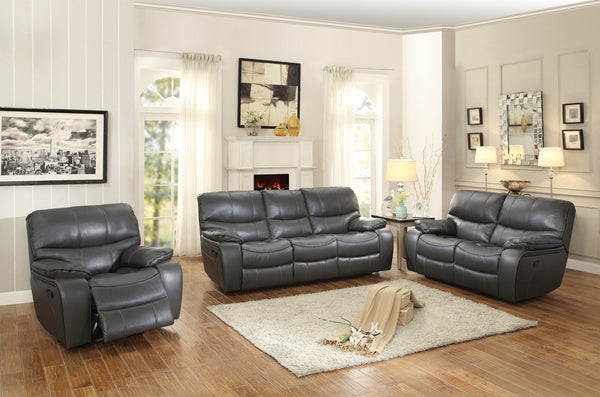 Grey Leather Double Reclining Sofa