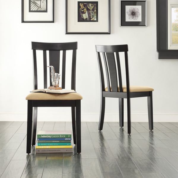Black Wood Beige Microfiber Dining Chairs (Set of 2) - Slat Back