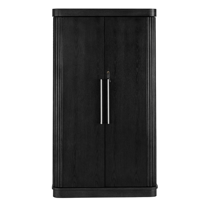 Bar Wine Storage Cabinet with Keys and LED Lights - Black Oak Finish