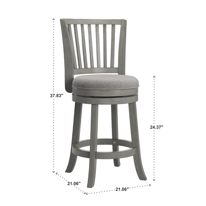 Slat Back Swivel Chair - 24" Counter Height, Antique Grey Finish, Grey Linen