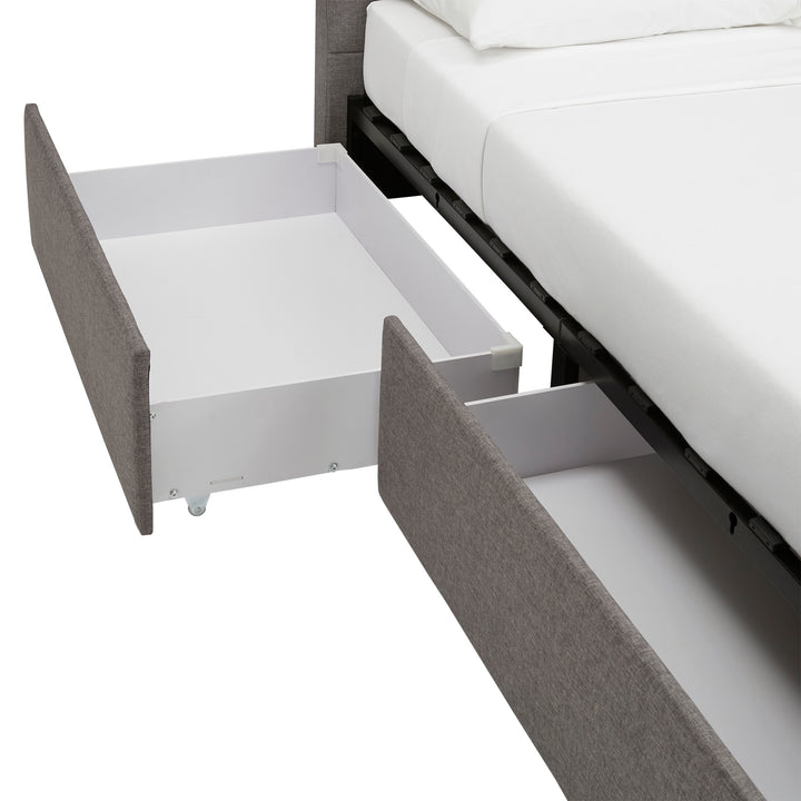 Grey Linen Upholstered Storage Platform Bed with Channel Headboard - Gray Linen, Queen