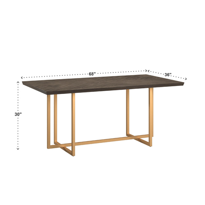 Charcoal Brown and Gold Finish 68-inch Rectangular Dining Table
