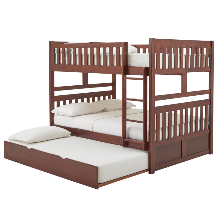 Dark Cherry Finish Kids' Bunk Bed - Full over Full, Bunk Bed with Trundle