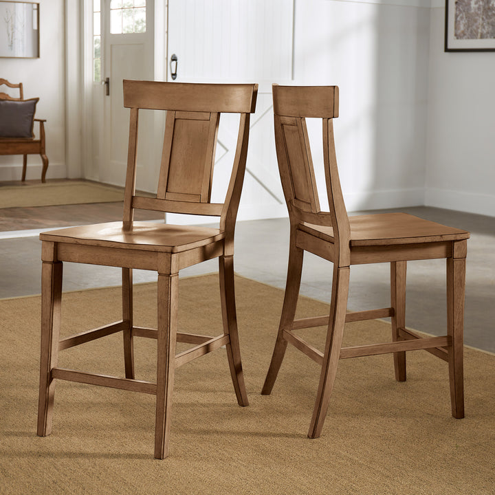 Panel Back Wood Counter Height Chairs (Set of 2) - Oak Finish