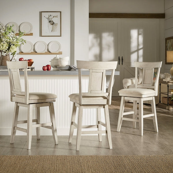 Panel Back Wood Swivel Bar Stool - Antique White Finish