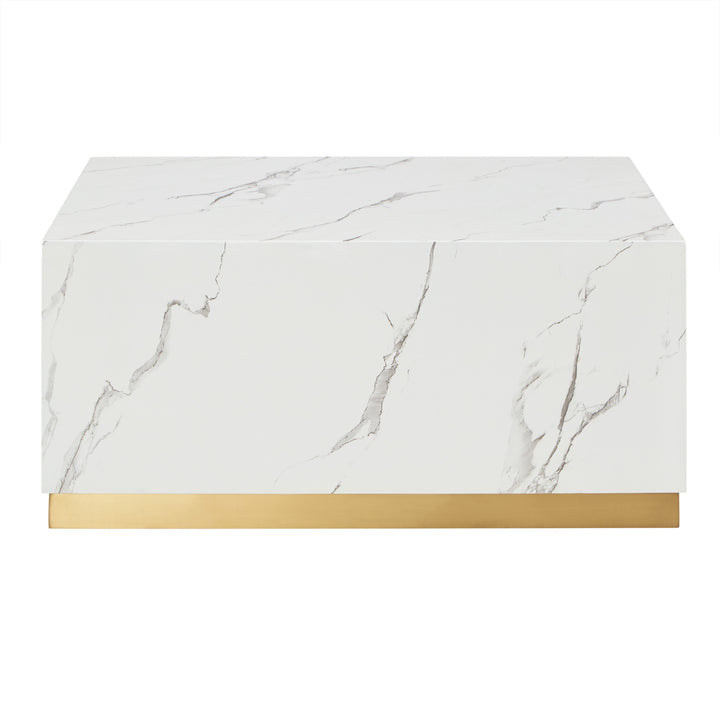 Faux Marble Table with Casters - White, Square, End and Large Coffee Table Set