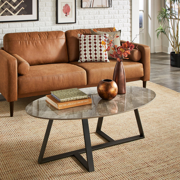 Glossy Sintered Stone with Gray Metal Base Table - Gray Top