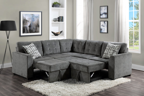 3-Piece Sectional with Pull-out Bed and Pull-out Ottoman