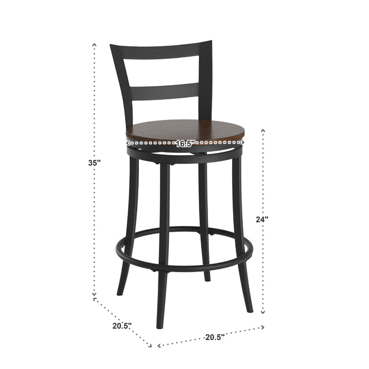 Set Of 2, Red Brown Finish 24" Swivel Counter Height Chair