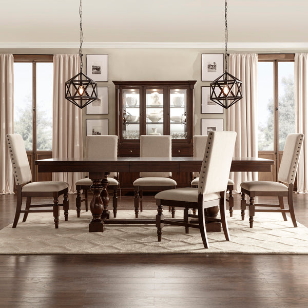 Set Of 2, Yates Burnished Dark Oak Finish Beige Linen Side Chair