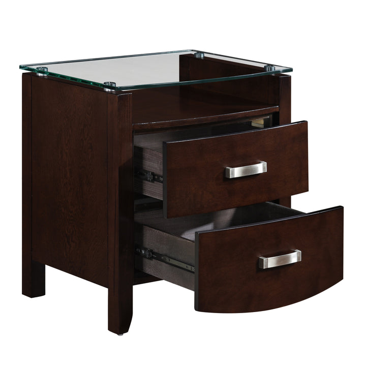 Lyric Dark Espresso Finish Nightstand with Glass Top