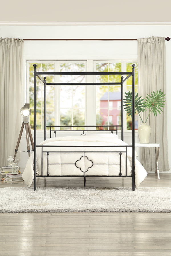 Queen Size Canopy Metal Bed, Round Post, 3A