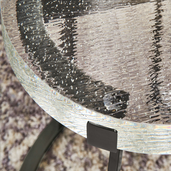 Stainless Steel Cast Glass Top Table - Iron Gray Finish, Round End Table