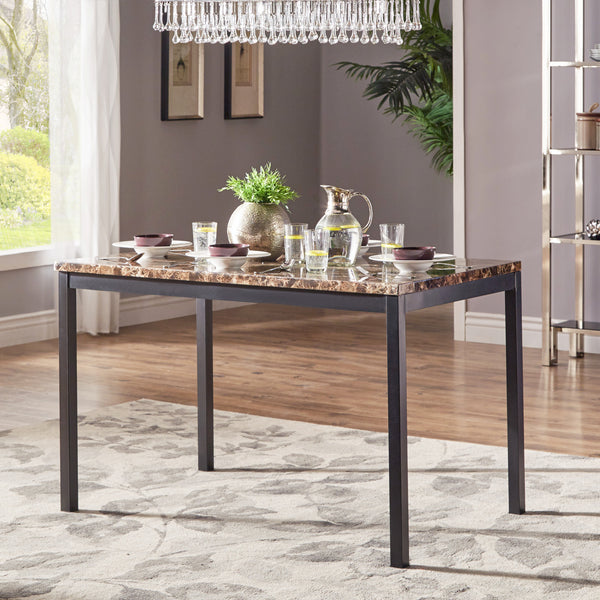 4-Person 48" Wide Faux Marble Top Dining Table - Black Finish with Brown Faux Marble