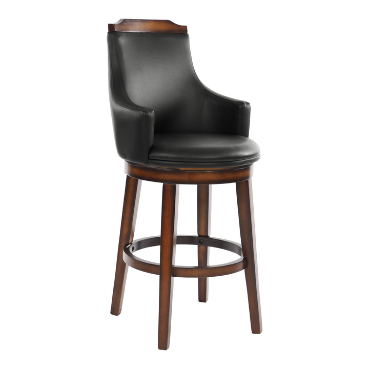 Set Of 2, Bayshore Dark Brown Finish Pu Swivel Bar Height Chair