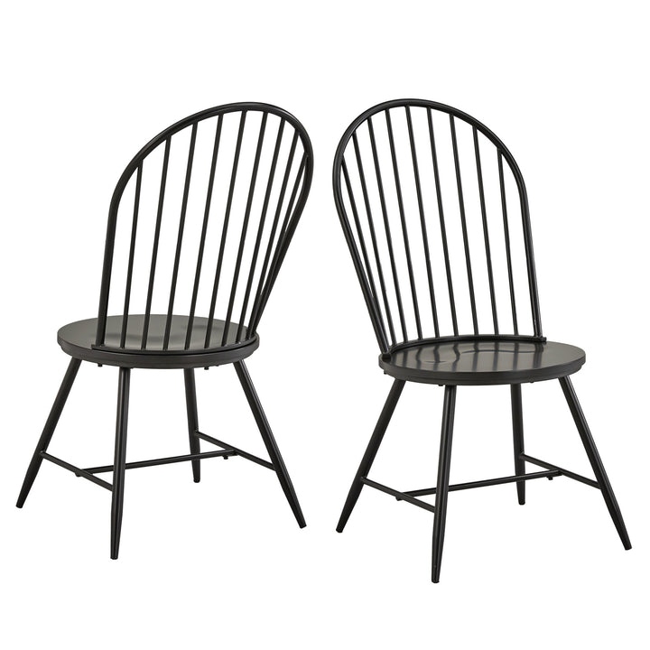 Hoop High Back Windsor Metal Side Chair with Wood Seat (Set of 2)
