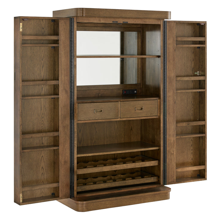 Bar Wine Storage Cabinet with Keys and LED Lights - Walnut Finish